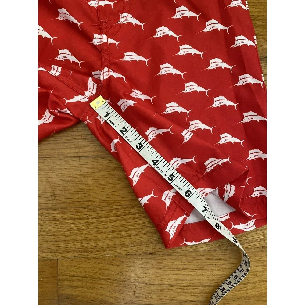Tommy Bahama UPF 50 Swim Trunks Boys Youth size 6 Red White Marlin Drawstring